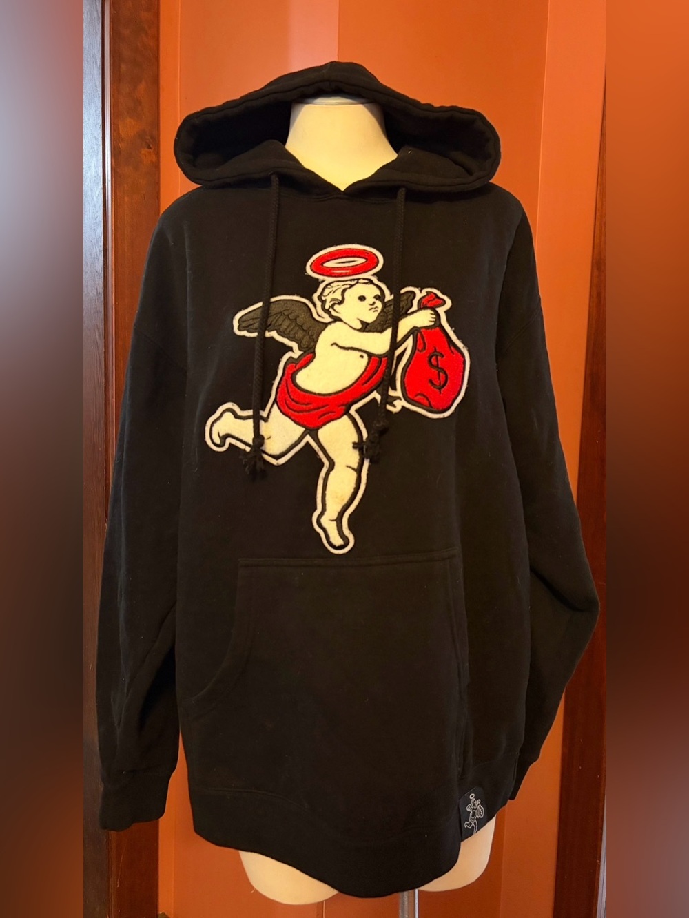 Black Hooded Sweatshirt with Cherub Money Graphic - Men